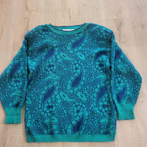 Y2K Vivanti Teal Patterned Sweater Size 6 - Picture 1 of 7
